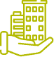 Buildings on hand icon